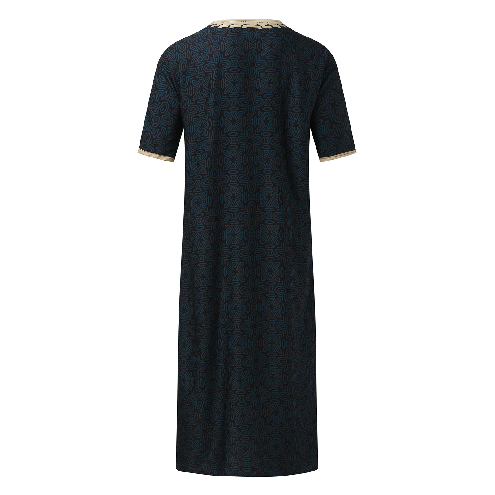 2025 Summer Arab Robe Loose V-neck Short Sleeve Fashion Printed Men's Muslim Clothing