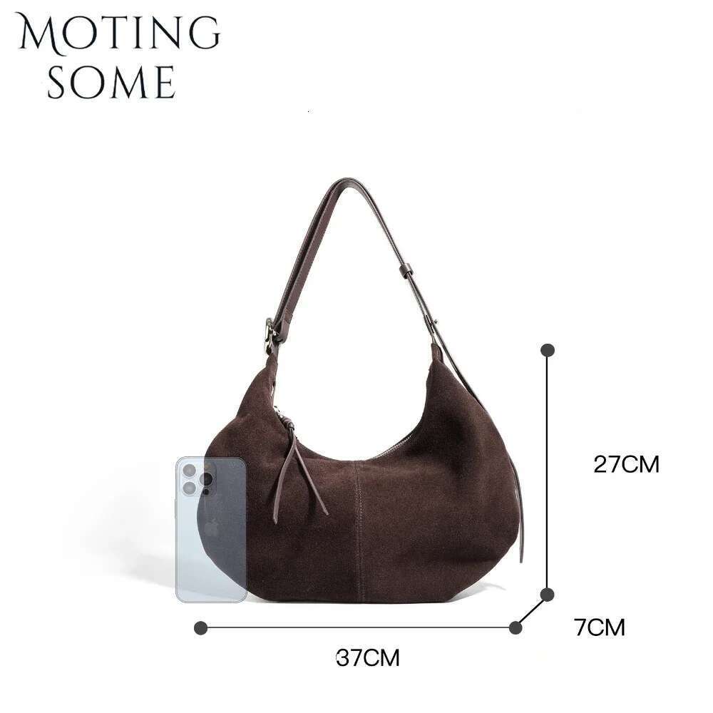 Motingsome Suede Genuine Leather Women Hobos Bags Retro Large-Capacity Bag Lady 2025 New Dumpling Purse Niche Messenger Tote