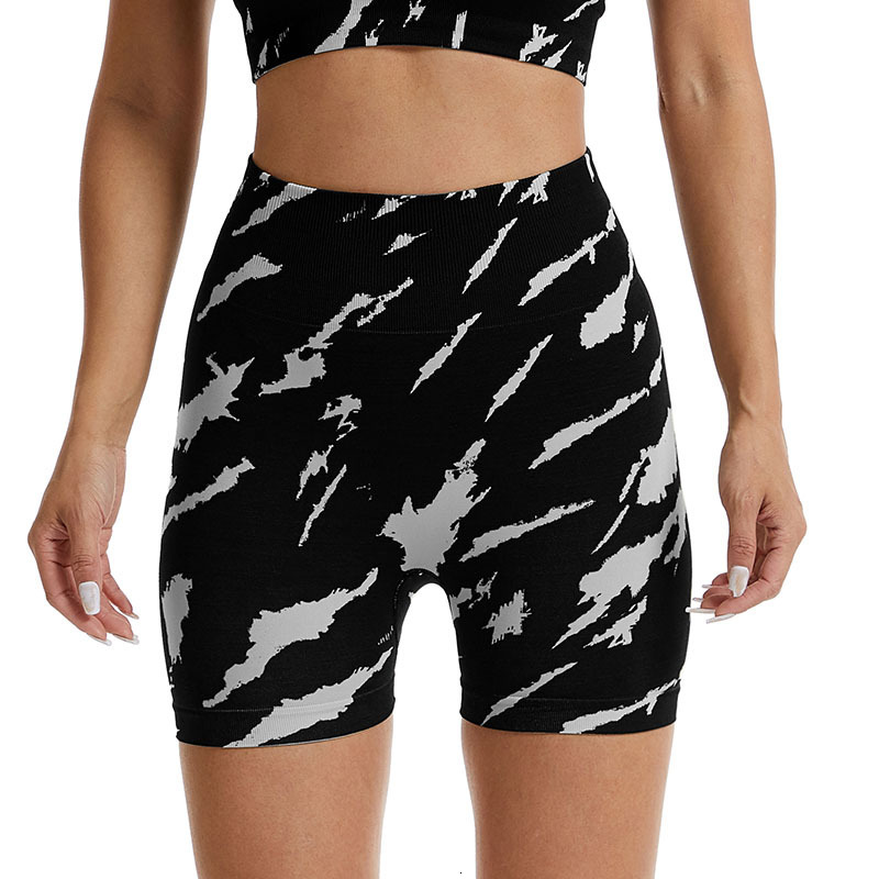 Seamless Knitted Printed Camouflage Yoga Outdoor Running Fitness Tight Waist and Hip Lifting Sports Shorts for Women