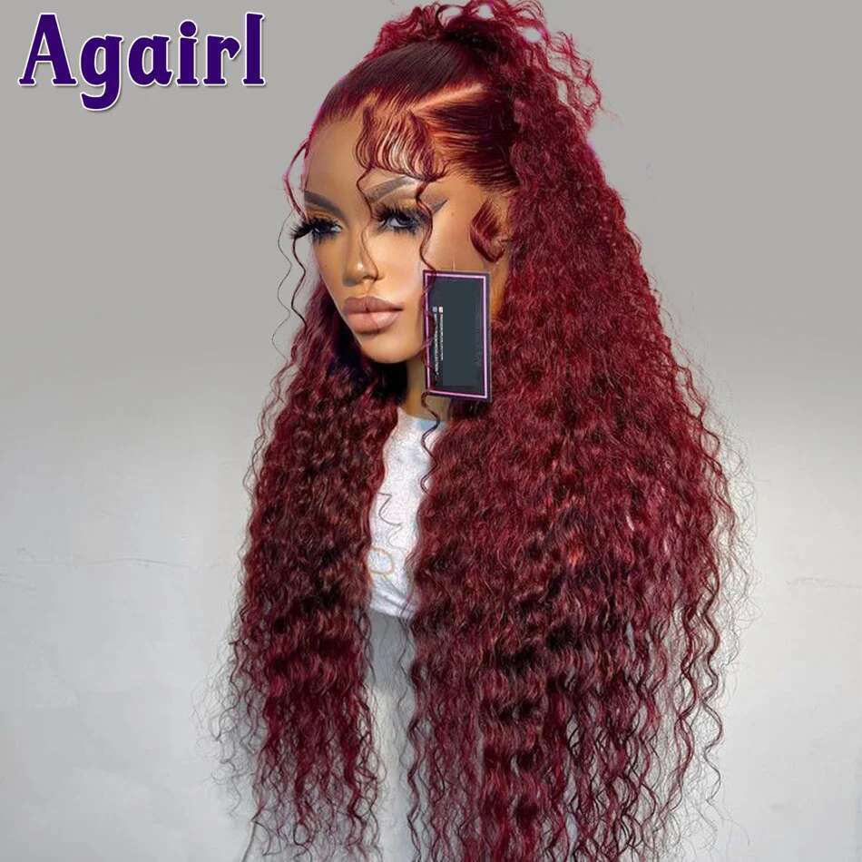 99J Dark Red Ready Go Wig Bury Kinky Curly Human Hair 13X4 13X6 Lace Frontal Brazilian Water Wave 6X4 Closure Wigs