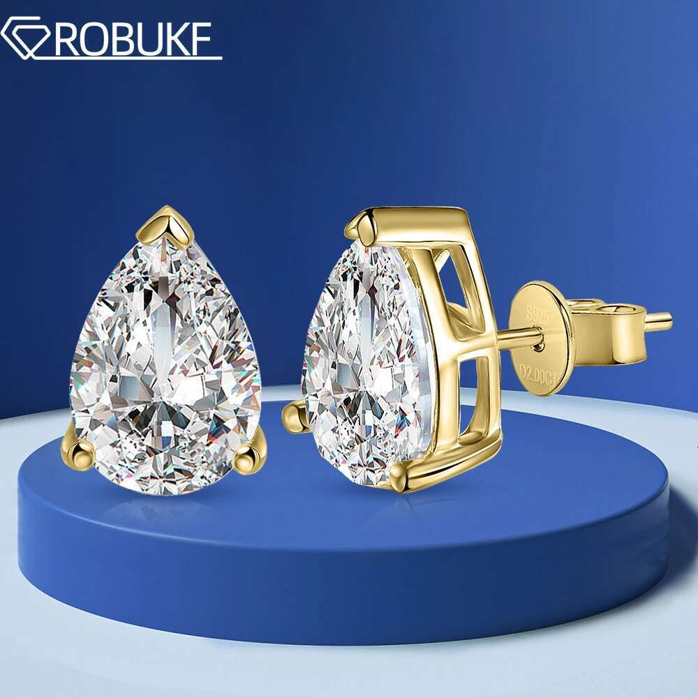 Pear Cut Moissanite Earrings for Women GRA Certified Lab Diamond S925 Silver Plated 18k Gold Waterdrop Shape Stud Ear Jewelry