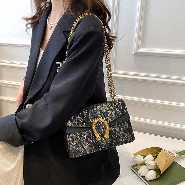 Free Shipping Designer Bag Vintage Snake-Print Crossbody Bag - Trendy Summer Underarm Shoulder Bag for Women, Versatile Chain Strap Purse 2025