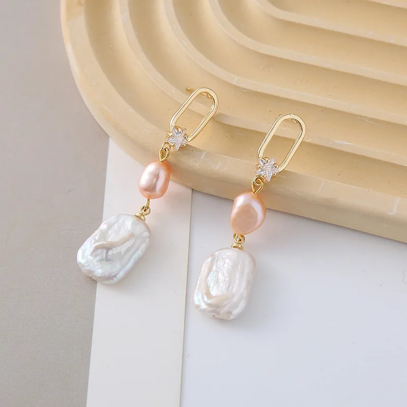 Arrival 100% Natural Baroque Freshwater Pearl 14K Gold Filled Female Tassels Stud Earrings Jewelry Anti Allergy For Women 250517