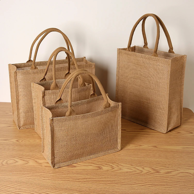 Jute Ladies Tote Bag Laminating Blank Shopping Bag Can Painting DIY Large Capacity Open Handbag 250516