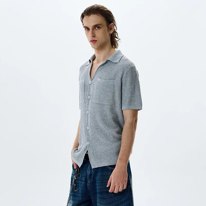 LUZHEN Summer Trendy Elegant Solid Color Knitted Short Sleeve Shirts Mens High Quality Fashion Temperament Tops JY1802 250520