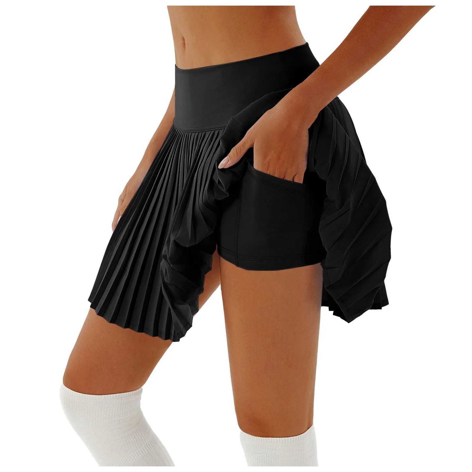 Womens Sports Tennis Skirts High Waist Tights Yoga Tennis Shorts Dress with Pockets Solid Pleated Quick Dry Workout SkirtXJ250520