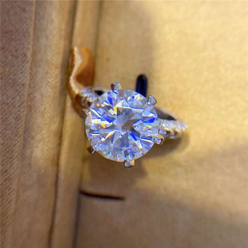 COSFIX Classical Six Claw D Color 5 Carat Lace Moissanite Ring S925 Sterling Silver Plate Pt950 Engagement Ring For Women