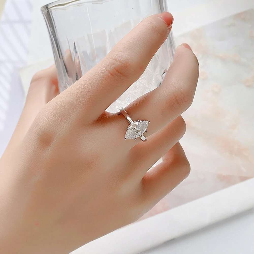 1CT 2CT Marquise Cut Solitaire Moissanite Engagement Ring For Women 925 Sterling Silver 6 Prong Wedding Band With GRA Certified