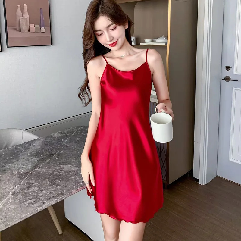 Women Silk Nightgowns Sexy Sleepwear Sleeping Dress Summer Pijamas Backless Slip dress loungewear Night Ladies 250519