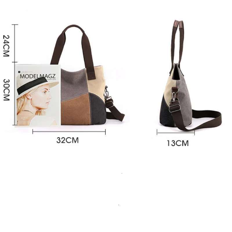 Simple Fashion Canvas Women's Large Capacity Vintage Color Patchwork Bag New High Quality Shoulder Handbag