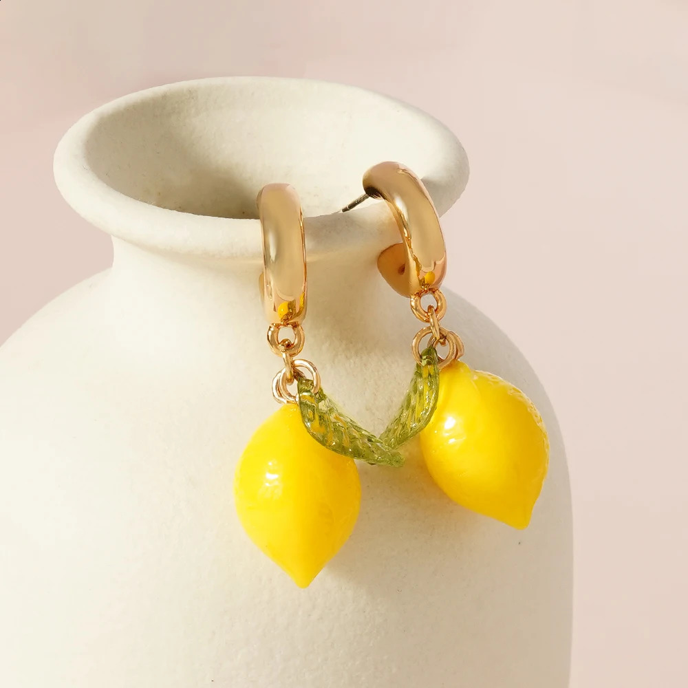 Summer Vacation Cute Yellow Lemon CC Earrings for Girls Bohemia Style Colorful Jewelry Accessory Perfect for Holiday Gift 250519