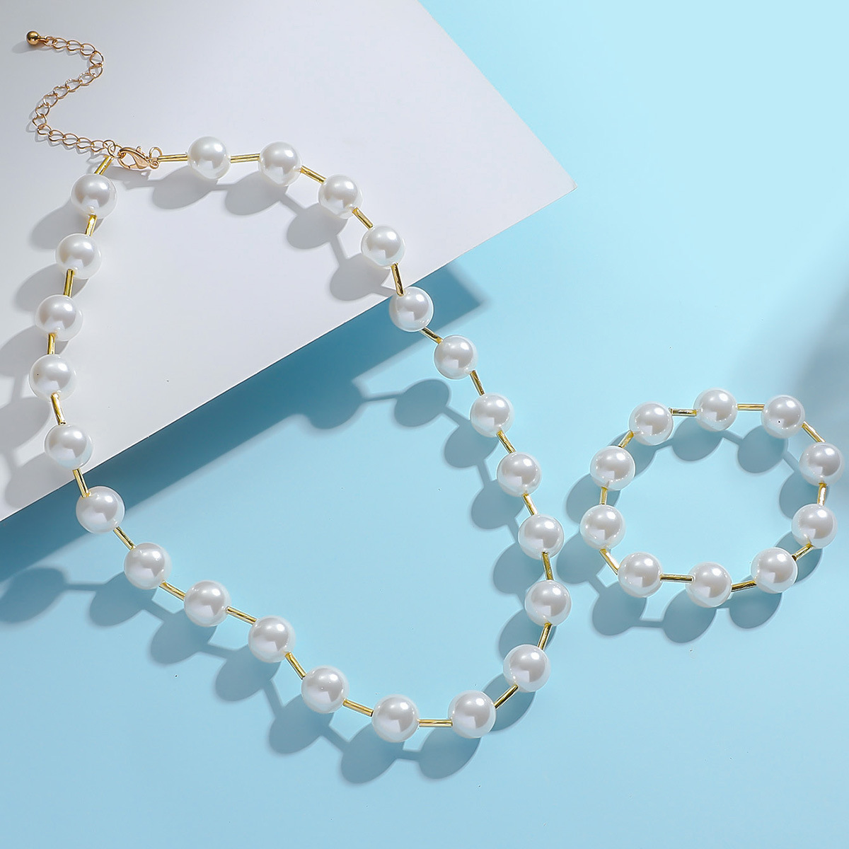 New fashion handmade bead imitation pearl necklace, men's and women's personalized high-end collarbone chain set, bracelet accessories