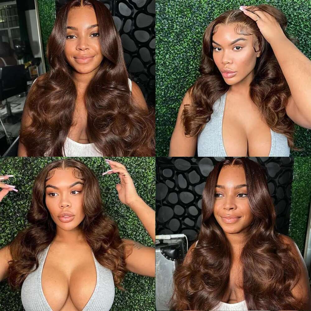 13x4 13x6 HD Lace Frontal Body Wave Wig Chocolate Brown #4 Colored Front Human Hair Pre plucked Wigs For Women 200% Density
