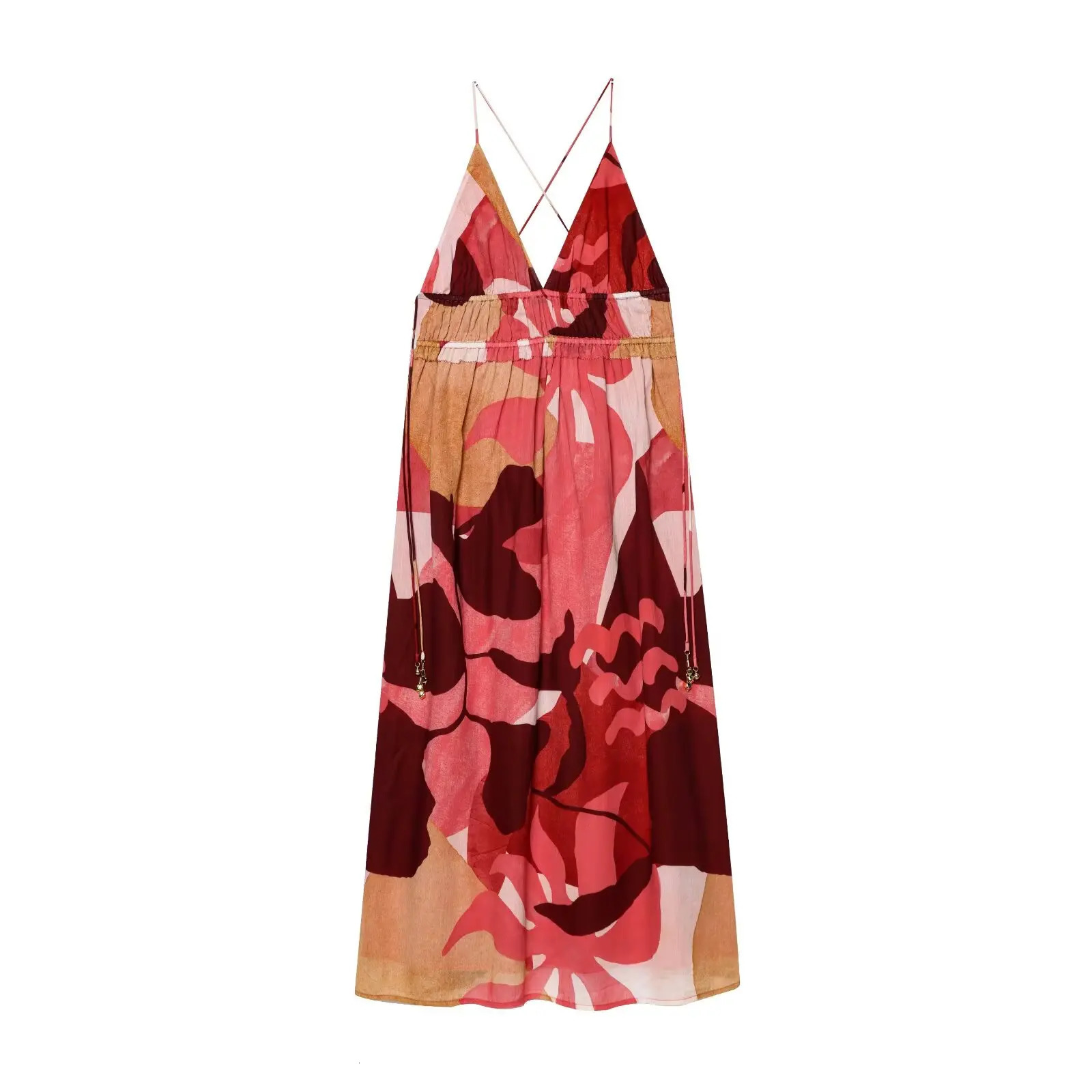 European and American style summer print holiday backless suspender dress 250520