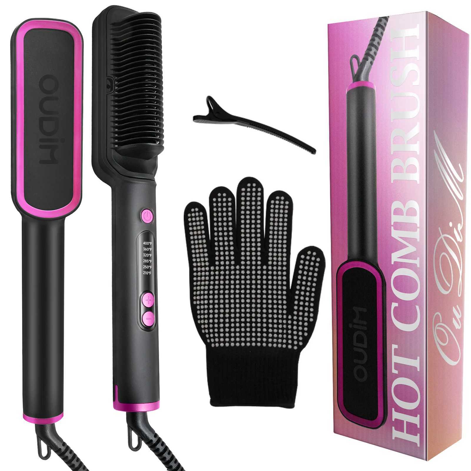 OUDIM Hair Straightener Brush with Six Temperature Settings Ionic Hair Straightening Brush Flat Iron For Women Anti-Scald Stra z250520