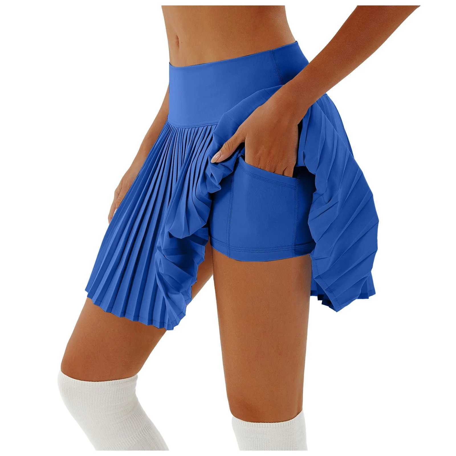 Womens Sports Tennis Skirts High Waist Tights Yoga Tennis Shorts Dress with Pockets Solid Pleated Quick Dry Workout SkirtXJ250520