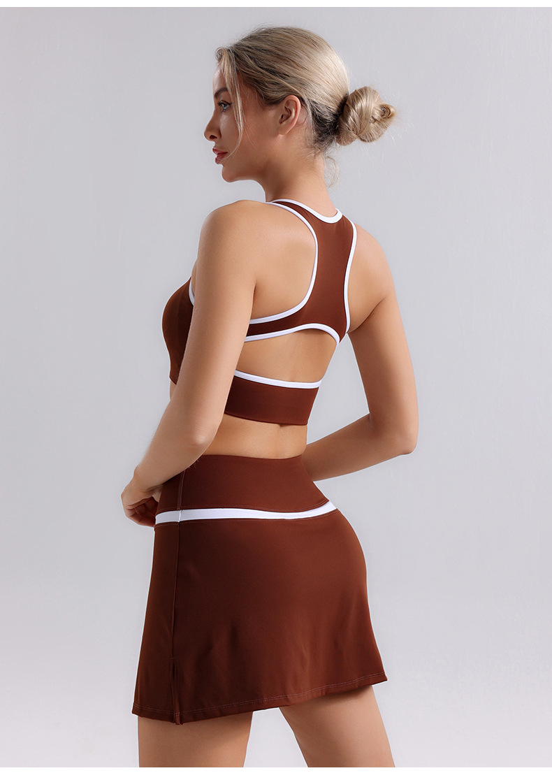Naked Polished Contrasting Color Yoga Suit, Beautiful Back Sports Bra, Running Quick-drying and Thin Yoga Skirt Suit.