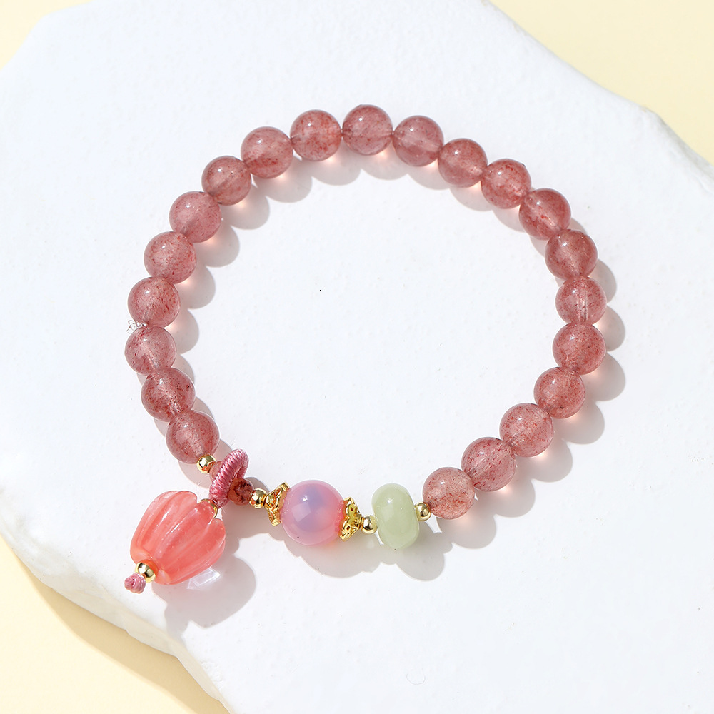 New Chinese style exudes white pink strawberry charm, with a crystal gift and bracelet design