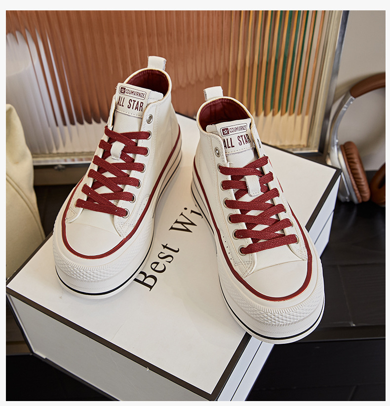 High-top casual shoes female head layer cowhide small white shoes 2025 spring new thick bottom hundreds of casual shoes female fashion heigh