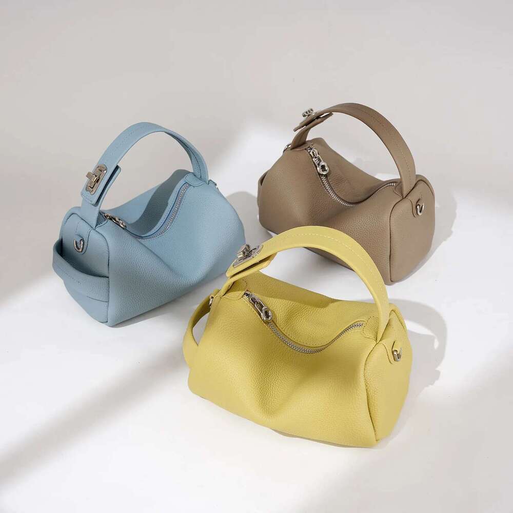 New genuine pillow handbag slanted head layer cowhide soft leather one-shoulder hand-held Boston women's bag