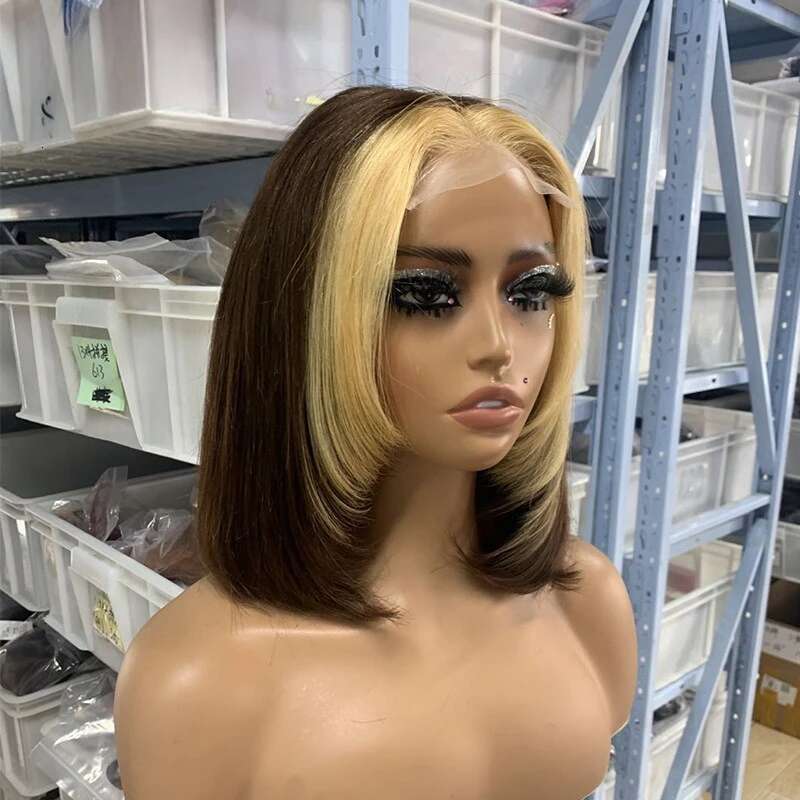 4x4 Lace Closure 12A Double Drawn Bob 180% Density Human Wigs Brown With Blonde Colored Wig Brazilian Virgin Hair