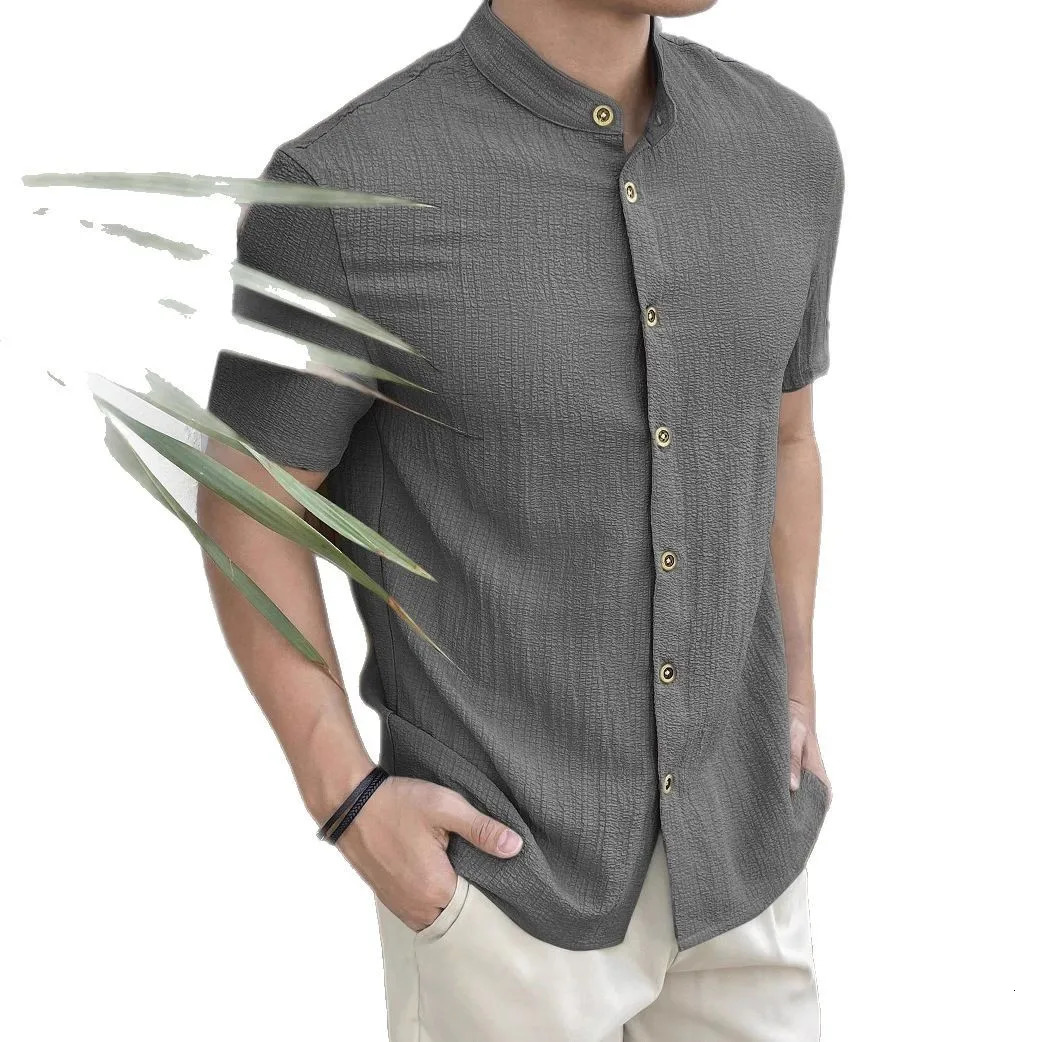 Men Loose Knit Solid Color Casual Short Sleeve Shirt 250520