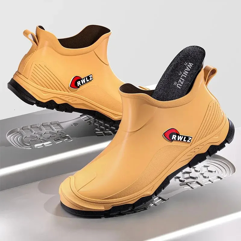 Rain Boots for Men Fashionable All-season Non-slip Waterproof Rubber Shoes for Fishing Work Car Wash Wear-resistant Water Boots 250515