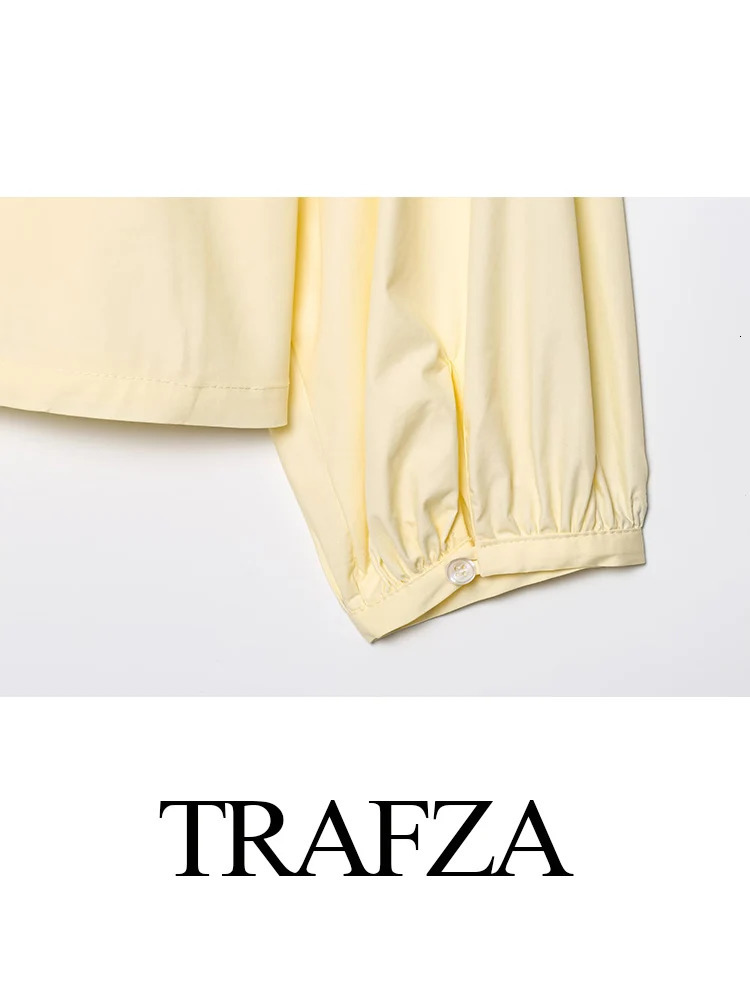 TRAFZA Women Casual Lace Up Shirt With Bow Summer Long Sleeve Loose Female Shirts Puff Blouses Office Top 250520