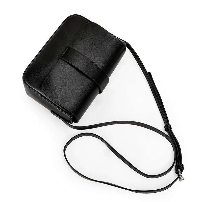 Simple Small Square Leather Women's Cross-Body Top Cowhide Solid Color Shoulder Bag, Messenger Bag