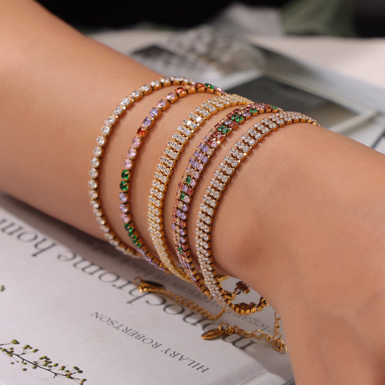 TUPMI CZ Bracelet for Women Multi Colored Crystal Tennis Bracelet Boho Vibrant Cubic Zirconia Bracelet Women Girls Gift