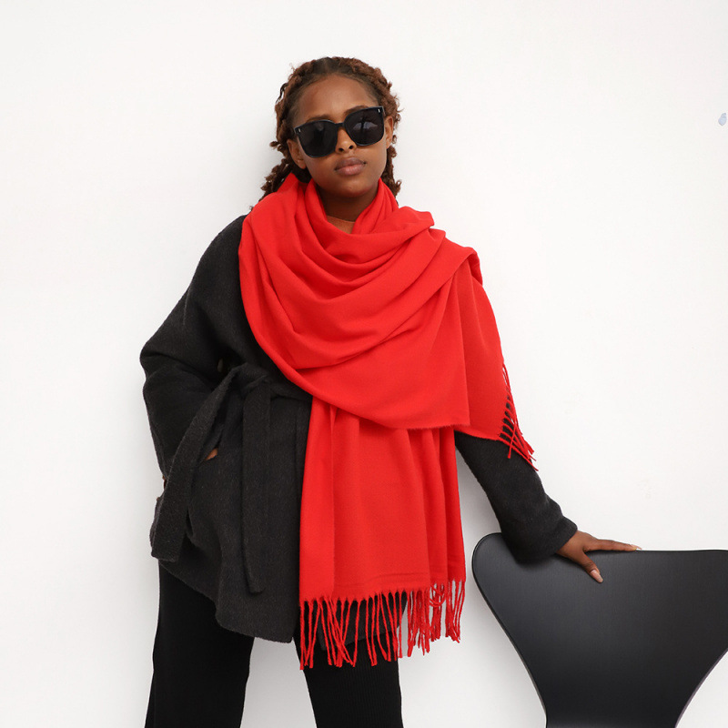 K773 Pure color cashmere scarf for women winter new European and American cross-border camel beige warm neck long shawl