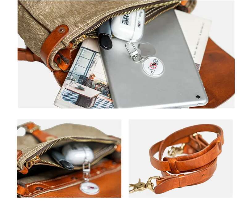 Fashion Vintage High Quality Canvas Genuine Leather Men Messenger Casual Designer Real Cowhide Shoulder Crossbody Bag