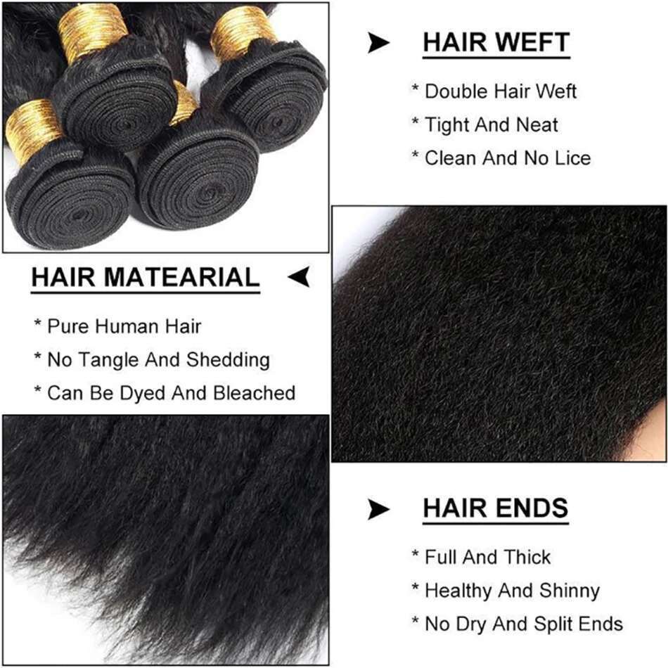 Kinky 13X4 Raw Indian Yaki Straight Human Hair 4*4 Lace Closure Bundles With Frontal