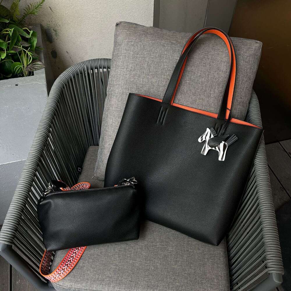 double sided shopping high order design ultra fiber leather inner outer tote large capacity shoulder bag can be printed with japanese and korean trend