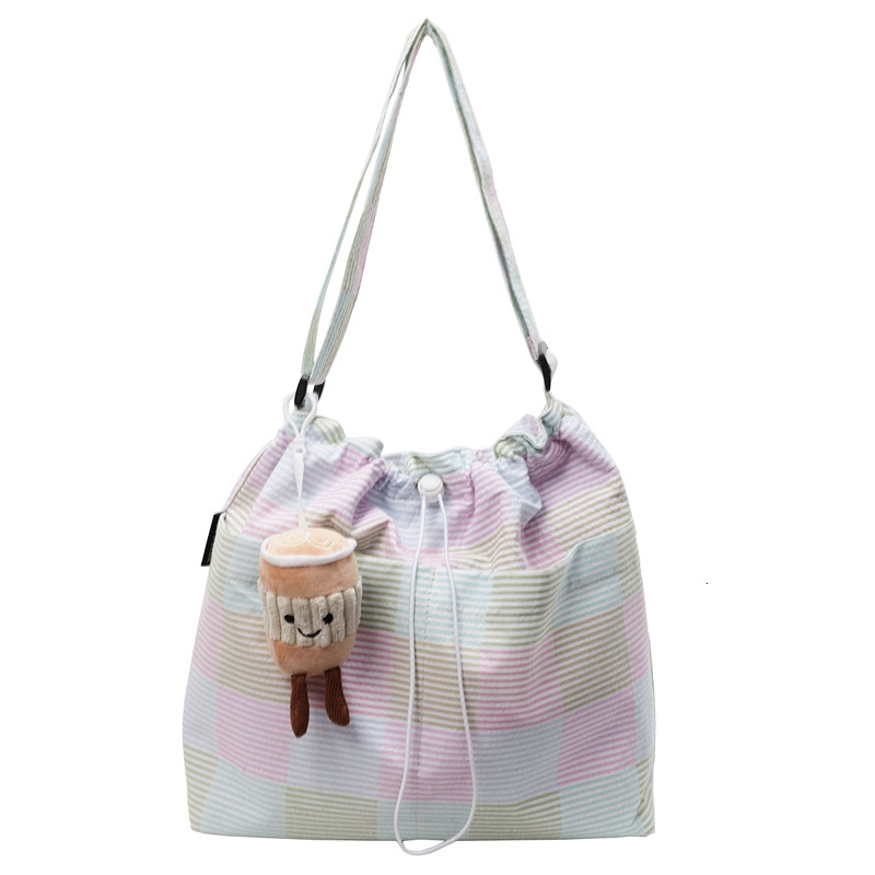 Fashionable large capacity underarm trendy spring new women's single shoulder crossbody bag striped grid fresh bucket casual dopamine knitted fab