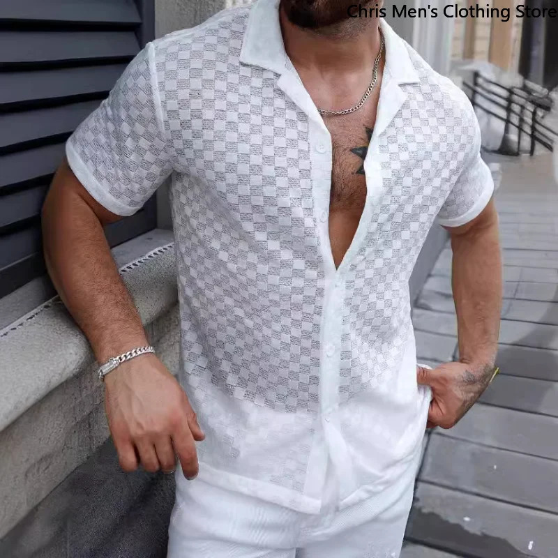 Senior Sense of Casual Business Style Mens Shirt ner Coname Solid Color Lace Sexy Trend Hollow Top 250520