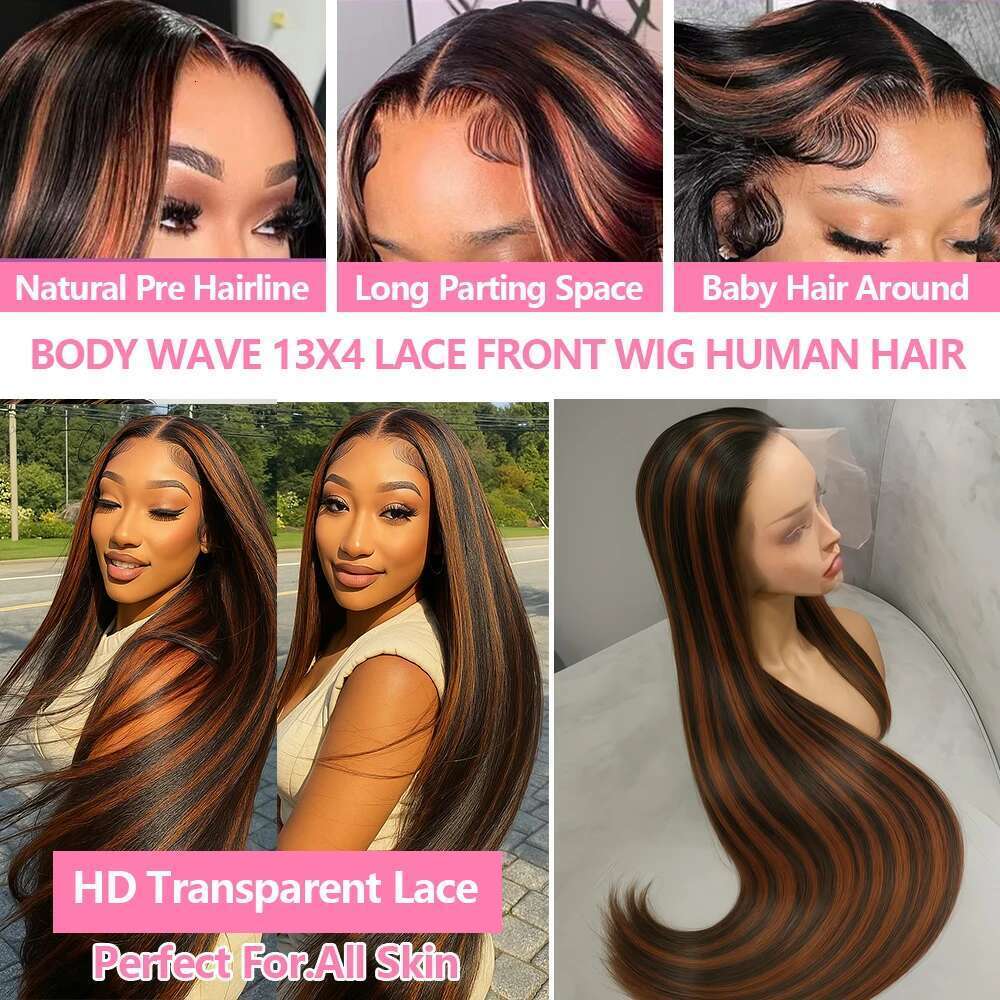 1B/30 Highlight Bone Straight 13x4 Hd 30 inch Lace Front Wig Human Hair Ombre Brown Colored Wigs For Black Women