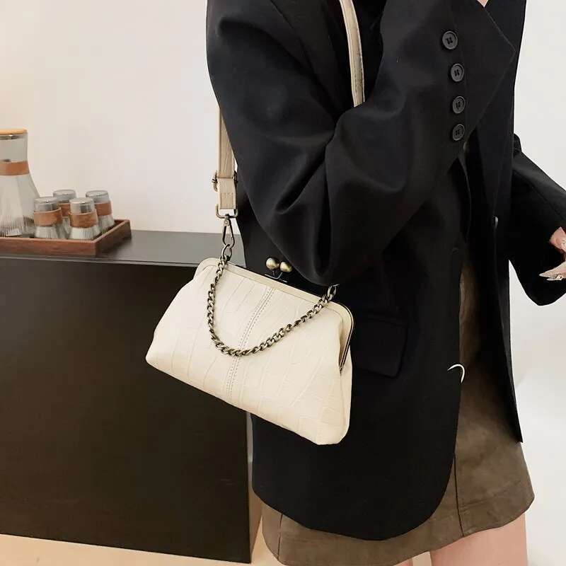 Vintage Kiss Lock Crossbody Crocodile Pattern Evening Clutch Purse PU Leather Tote Bag For Women Work Shopping Travel