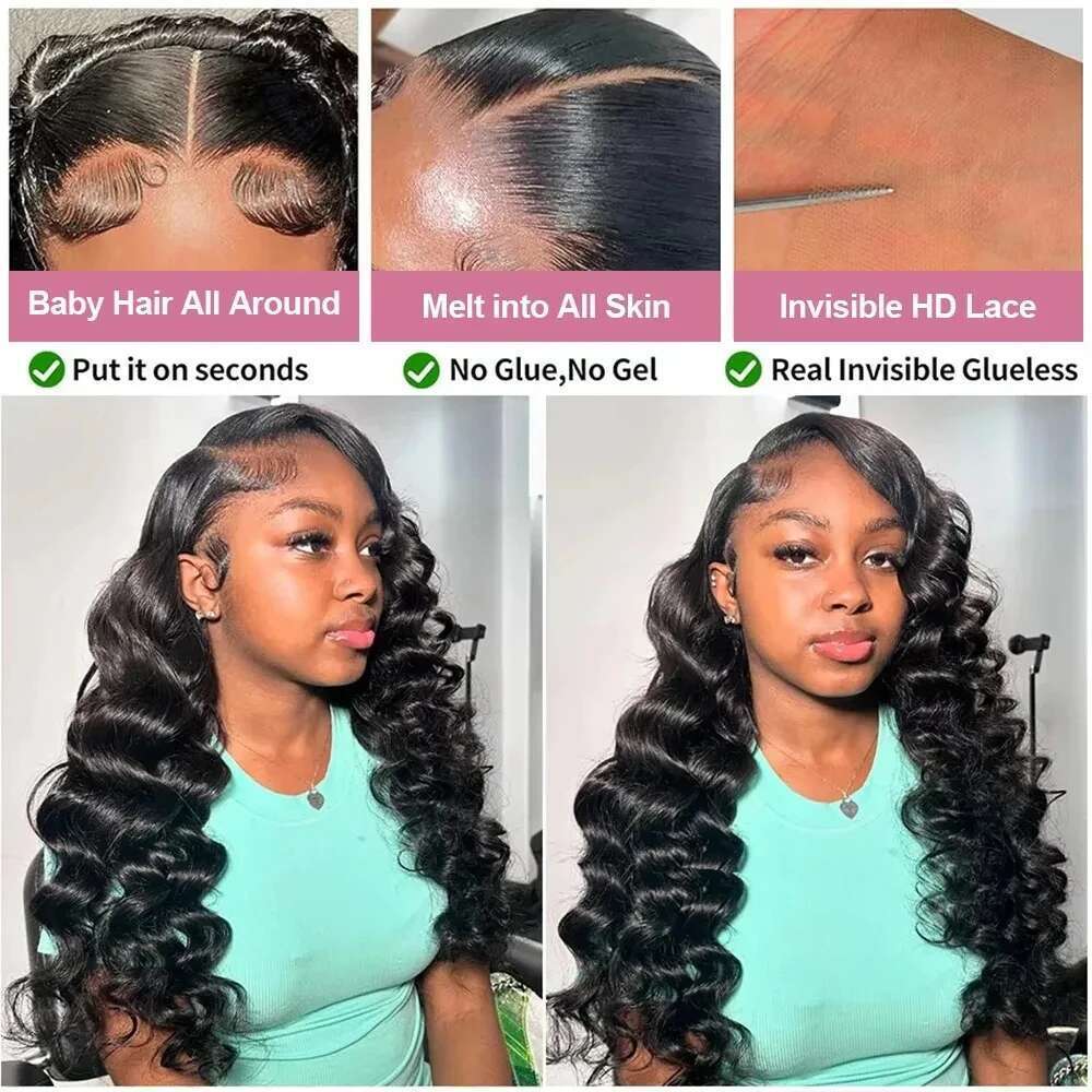 300 Density Loose Deep 13x6 Frontal Human Hair Wigs 40 Inch Black Nature Water Wave 13x4 Lace Front Wig For Women