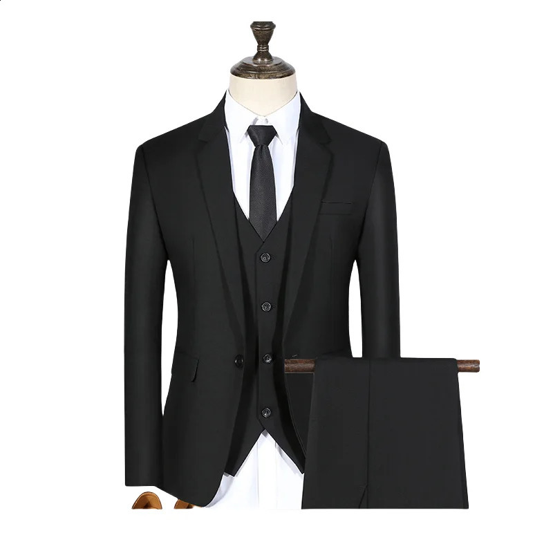 S-7XL Suit Blazervestpants Business Dinner Gentleman Slim Gentleman Men British Style Dress Man Solid Color Group Suit 250519
