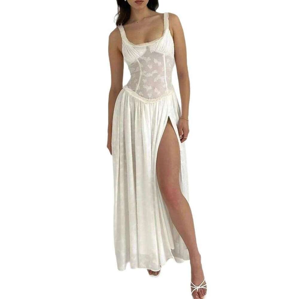 White Dress Black Dress Festival Vestido Ins Style Hot Selling New Sexy Fashion Suspender Backless Dress with Height Trimming and Slit Long Skirt Now 