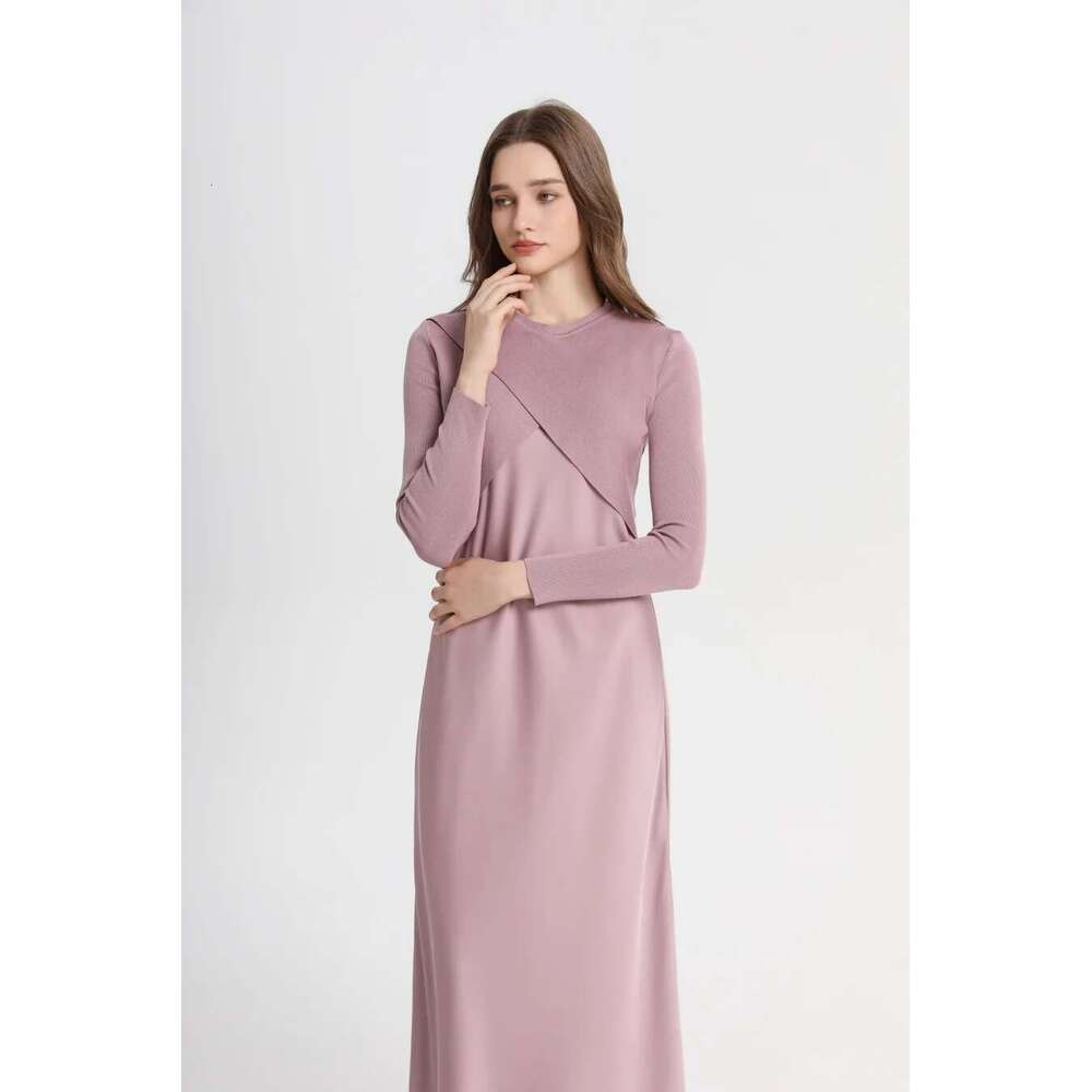 AS 2025 Spring Summer Elegance Satin Dress + Knitted Top Match Set Maxi Floor Length Woman Clothes Designer