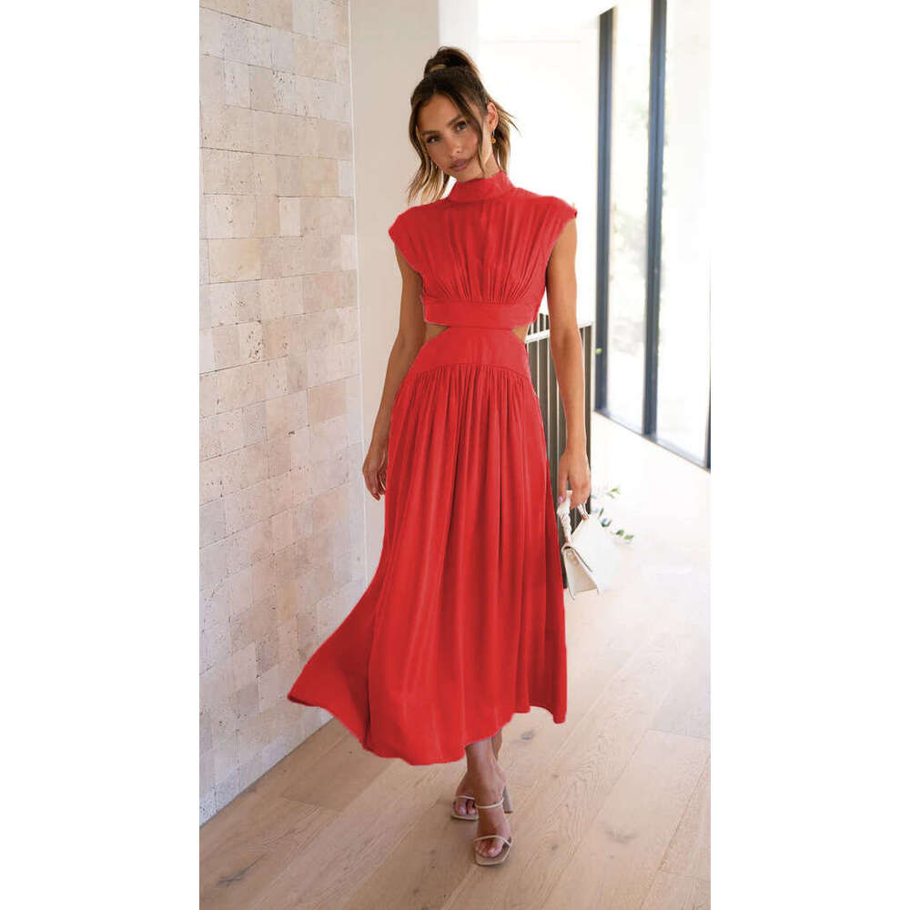 Vestidos Dresses for Woman Designer Undefined Floral Dress 23 Years Sweet and Fashionable Street Summer Style Standing Collar Macaron Off Waist Long D