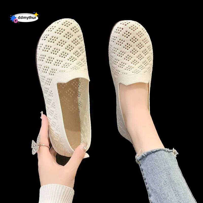 Summer Mesh Fabrics Breathable Flats Women Ventilate Lace Leisure Loafers Mom Shoes Comfort Casual Light Sneakers ddmythur