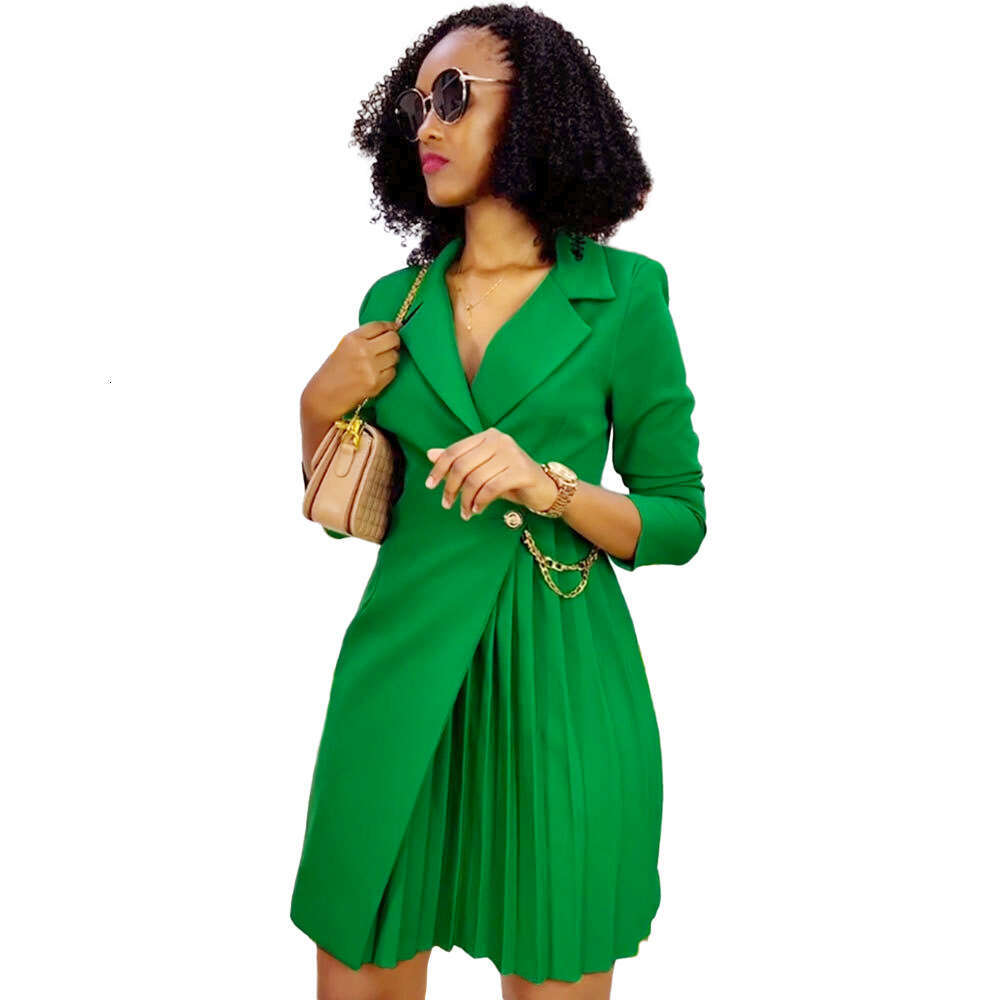 Women's Wear D3301 Autumn And Winter New Sexy Waist Cinching Pleated Suit Collar Dress