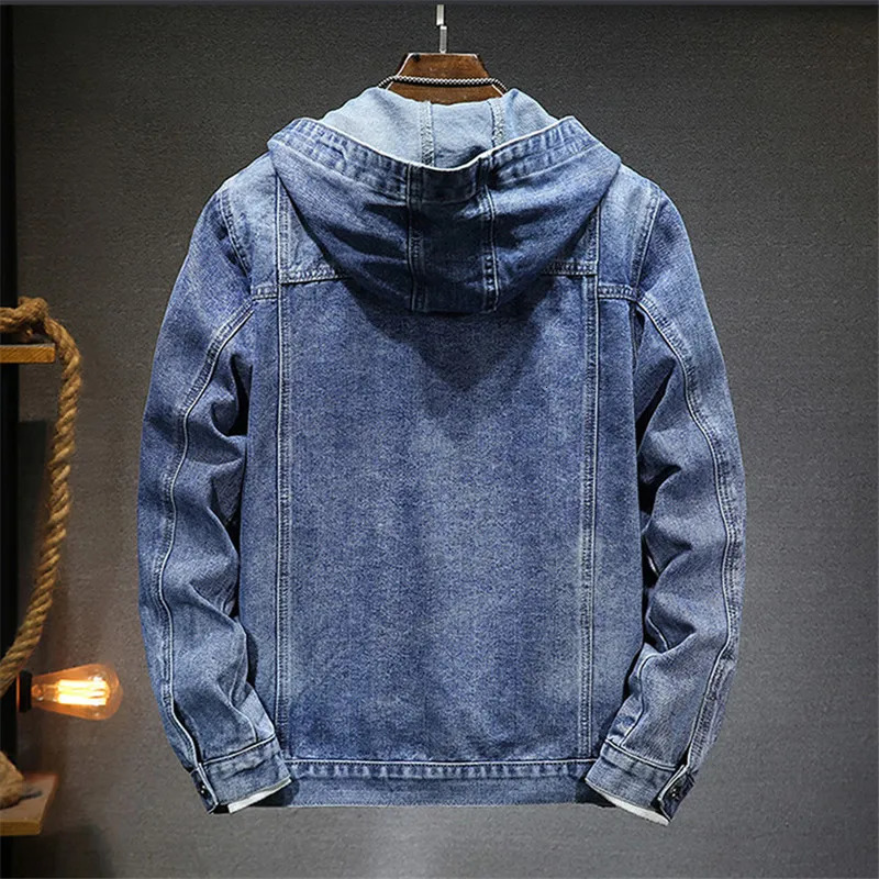 Spring Autumn Mens Hooded Denim Jacket Windproof Casual Coats Male Large Pocket Sports Denim Jackets Solid Fashion Streetwear 250519