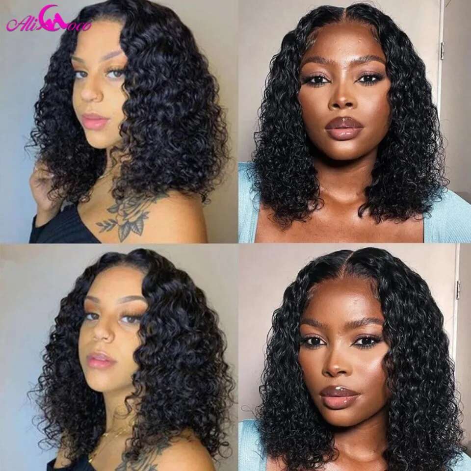 180 Density Short Bob Front Human Hair Wigs For Women Pre Plucked Brazilian Curly 13x4 Lace Frontal Wig