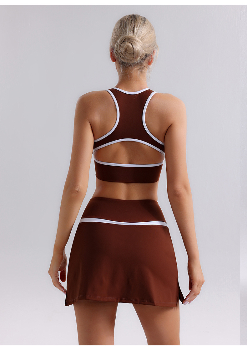 Naked Polished Contrasting Color Yoga Suit, Beautiful Back Sports Bra, Running Quick-drying and Thin Yoga Skirt Suit.