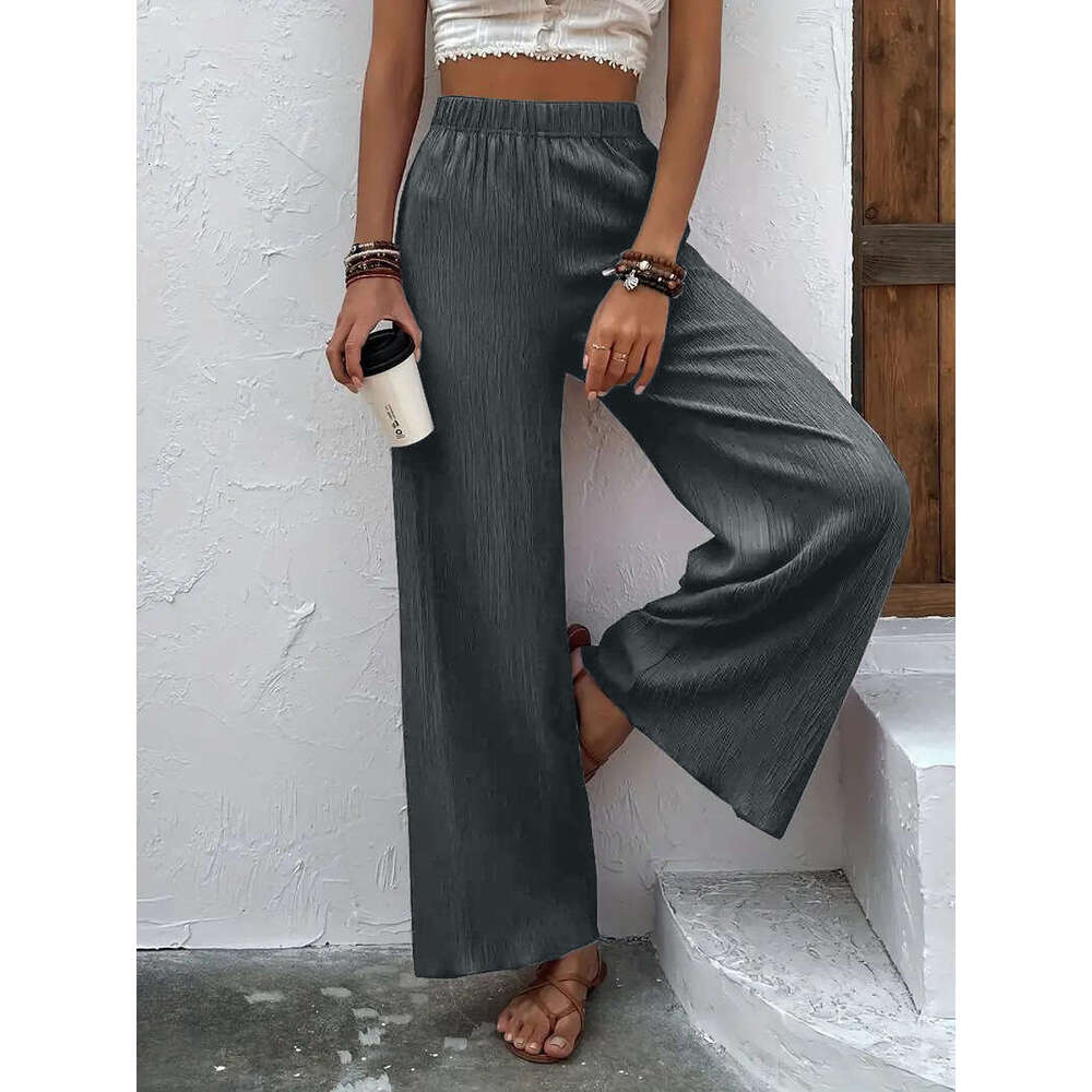 New 1688 Women's Casual Loose, Slim, Wrinkled Wide Legged Long Pants B5
