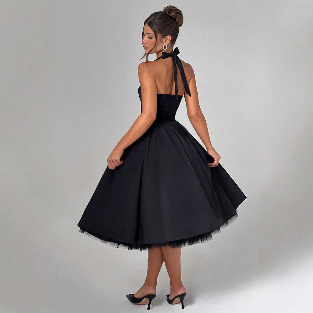 2025 European American fluffy evening popular women's lace up dresses, new casual and versatile fashionable clothing